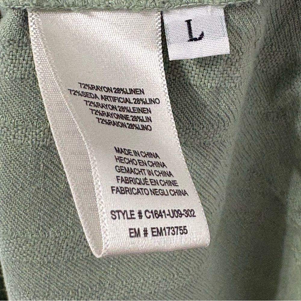 Cloth & Stone Green Linen Blend Button Up Long Sleeve Shirt Sz L - Picture 5 of 5
